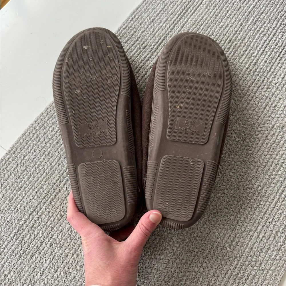 Muk Luks Dark Brown Genuine Suede Leather Slippers Size 12